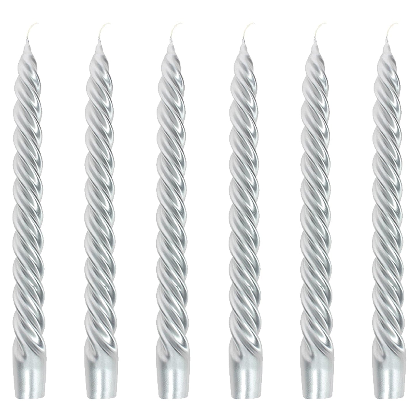 Bougies La Francaise - Coffret of 6 Twisted Candles - Silver color - Made in Tunisia, +/- 7-Hour Burn Time per candle - 0.87 x 10 inches
