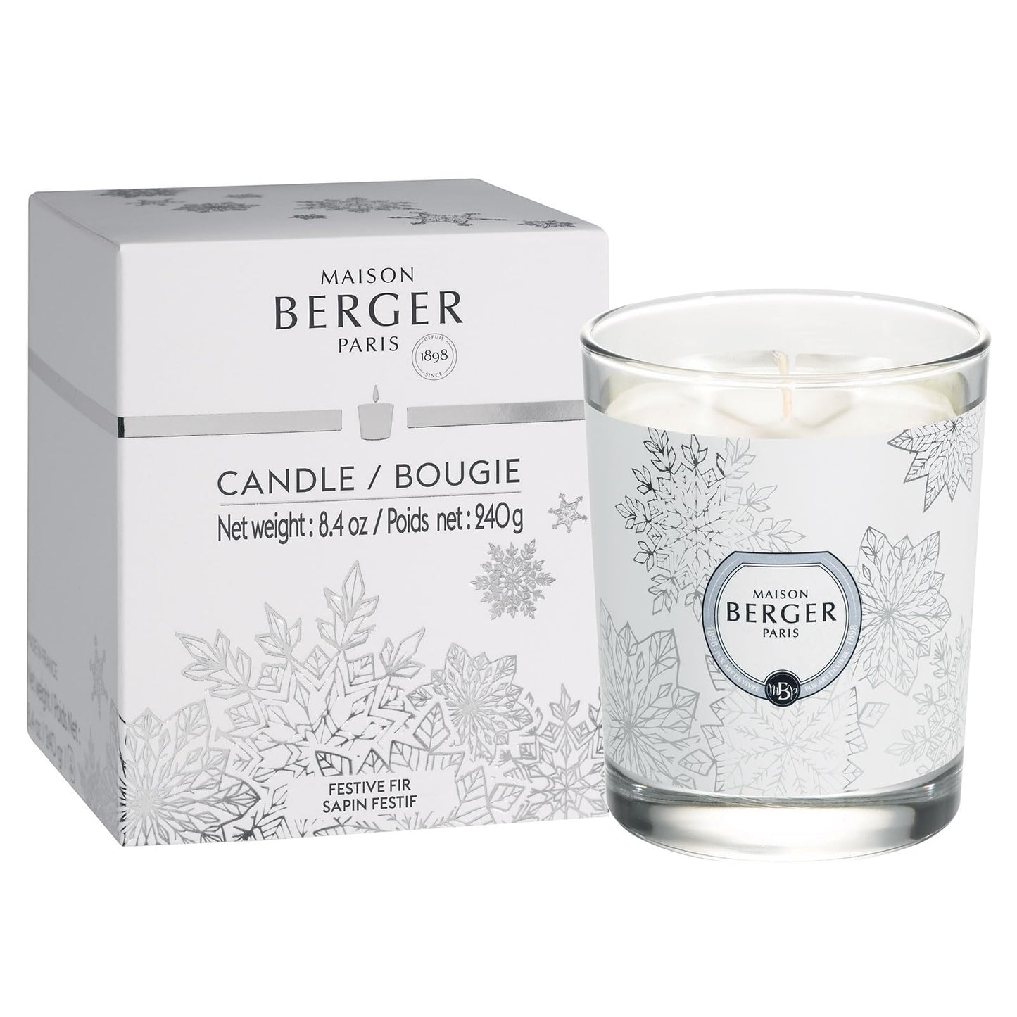 Maison Berger - Scented Candle - Holiday Collection - 4 inches height, 3.25 inches diameter - 8.4 ounces - 240 grams (Festive Fir)