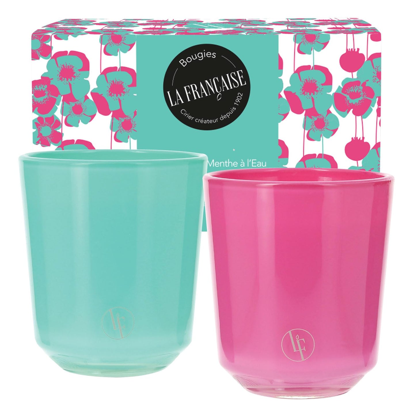Bougies La Francaise - French-made Scented Candle Jars Coffret - Water Mint & Rose Candy - Made in France, 2x70 grams, +/- 20 x 2 - Hour Burn Time - 2.36 x 2.76 inches
