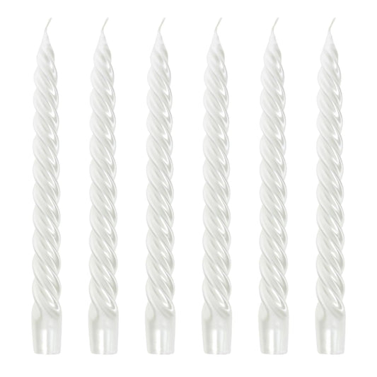Bougies La Francaise - Coffret of 6 Twisted Candles - Pearly White color - Made in Tunisia,  +/- 7-Hour Burn Time per candle - 0.87 x 10 inches