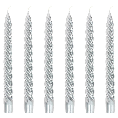 Bougies La Francaise - Coffret of 6 Twisted Candles - Silver color - Made in Tunisia,  +/- 7-Hour Burn Time per candle - 0.87 x 10 inches