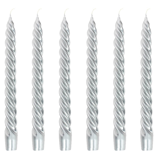 Bougies La Francaise - Coffret of 6 Twisted Candles - Silver color - Made in Tunisia,  +/- 7-Hour Burn Time per candle - 0.87 x 10 inches