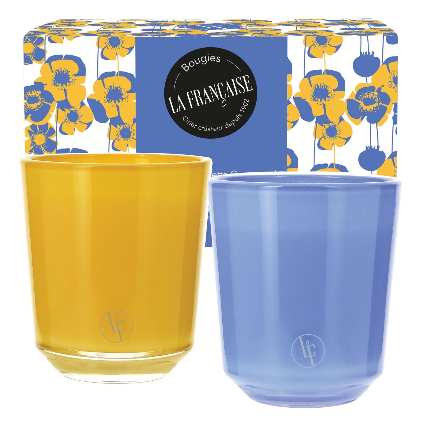 Bougies La Francaise - French-made Scented Candle Jars Coffret - Summer Sun & Gourmet Violet - Made in France, 2x70 grams, +/- 20 x 2 - Hour Burn Time - 2.36 x 2.76 inches