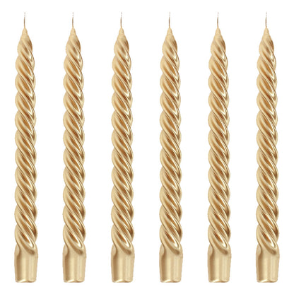 Bougies La Francaise - Coffret of 6 Twisted Candles - Gold color - Made in Tunisia,  +/- 7-Hour Burn Time per candle - 0.87 x 10 inches