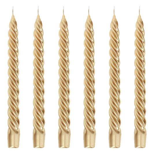 Bougies La Francaise - Coffret of 6 Twisted Candles - Gold color - Made in Tunisia,  +/- 7-Hour Burn Time per candle - 0.87 x 10 inches