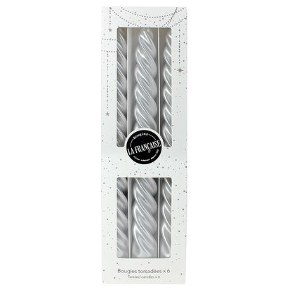 Bougies La Francaise - Coffret of 6 Twisted Candles - Silver color - Made in Tunisia,  +/- 7-Hour Burn Time per candle - 0.87 x 10 inches