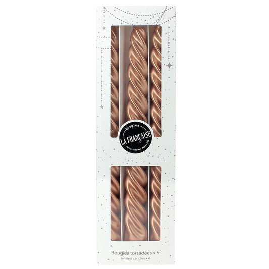 Bougies La Francaise - Coffret of 6 Twisted Candles - Copper color - Made in Tunisia,  +/- 7-Hour Burn Time per candle - 0.87 x 10 inches