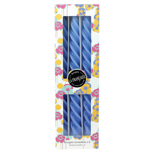 Bougies La Francaise - Coffret of 6 Twisted Candles - Blue Violet color - Made in Tunisia,  +/- 7-Hour Burn Time per candle - 0.87 x 10 inches